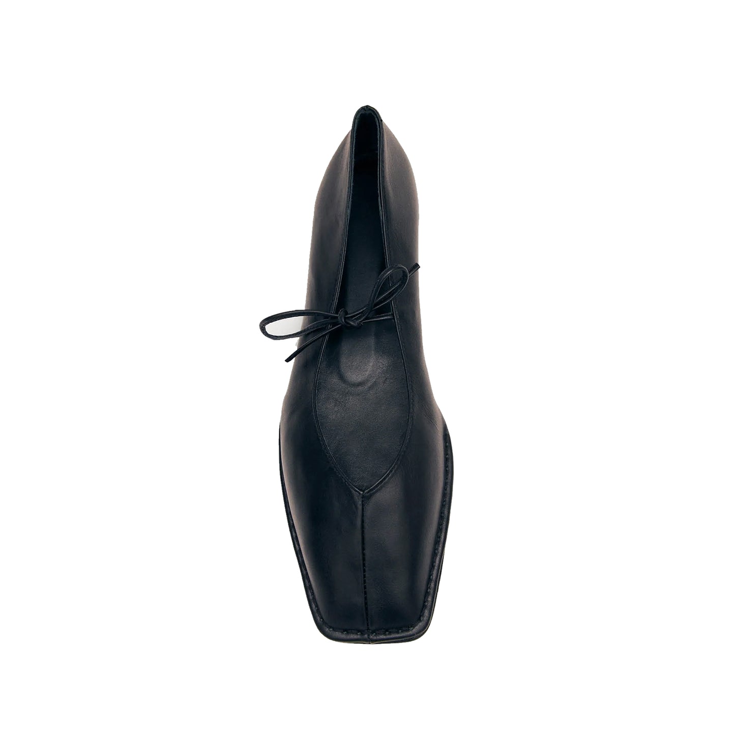 Black Square-Toe V-Cut Vamps Bridge Self-Tie Bow Ballet Flats