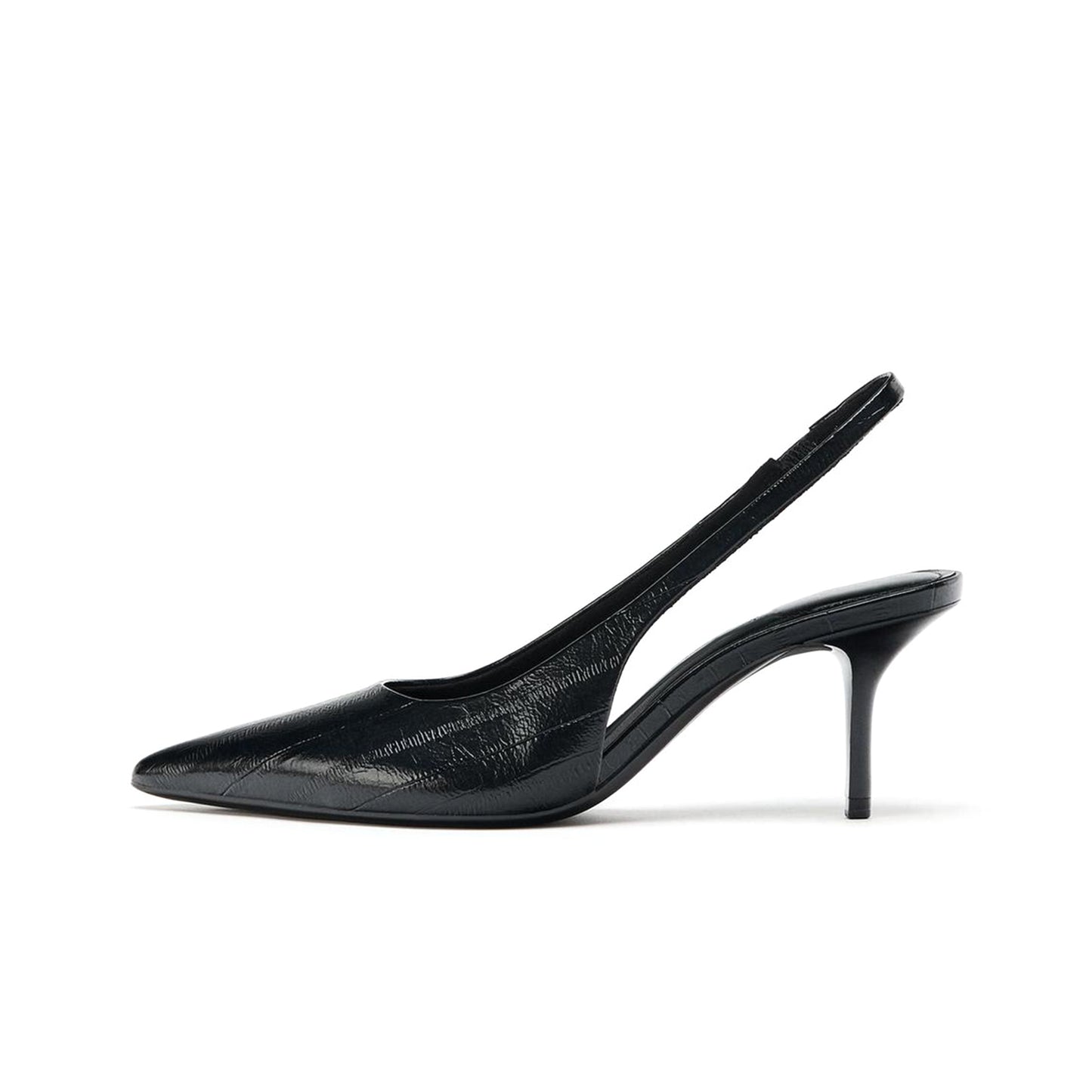 Black Pointed-Toe Slingback Simple Kitten Heels