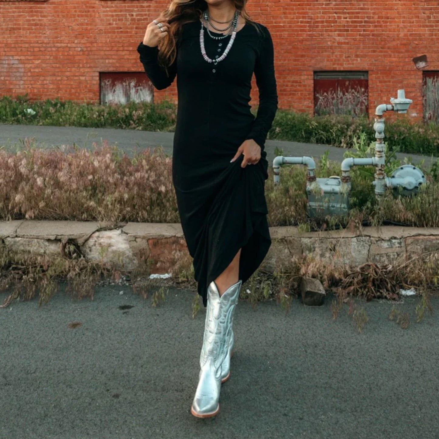 Metallic Silver Snip-Toe Embroidery Wide Calf Knee High Cowgirl Boots