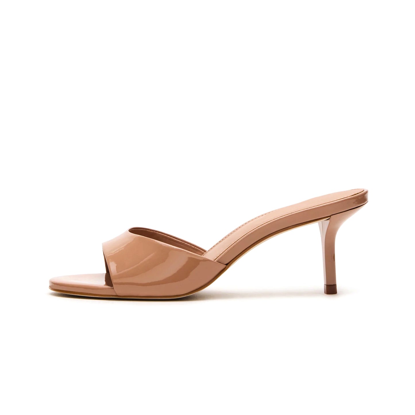 Patent Tan Round-Toe Slip-On Mule Kitten Heels