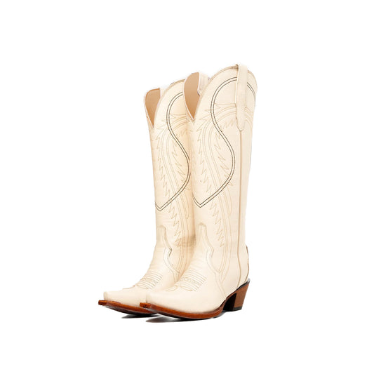 Bone Snip-Toe Half-Zip Double Embroidery Knee High Cowgirl Boots