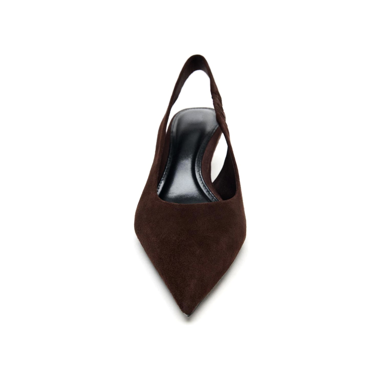 Chocolate Faux Suede Pointed-Toe Slingback Kitten Heels