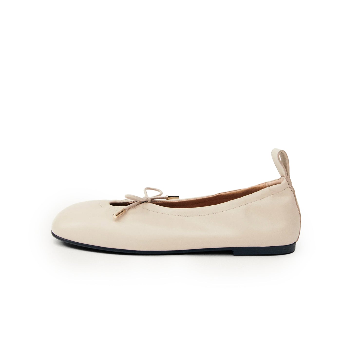 Cream Square-Toe Stretchy Ballet Flats