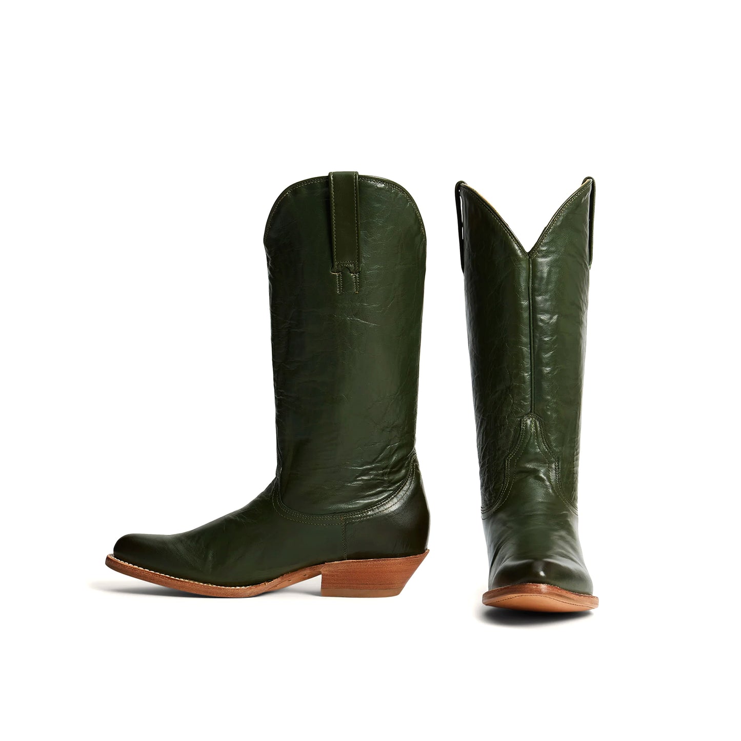 Green Pointed-Toe Simple Mid Calf Cowgirl Boots