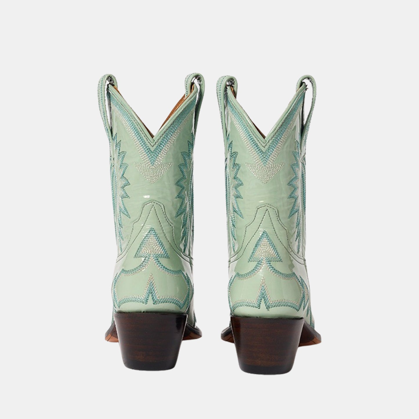 Patent Teal Snip-Toe Western Embroidery Ankle Cowgirl Boots