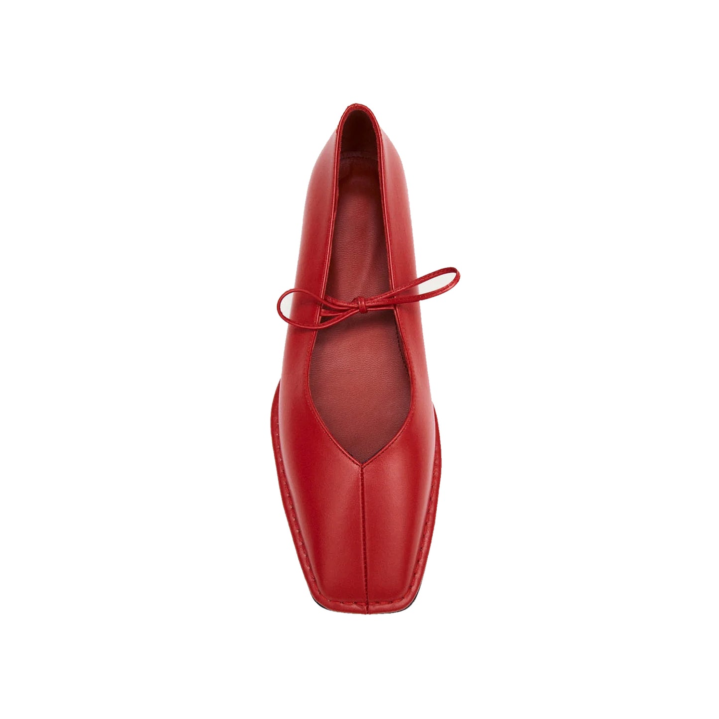 Red Square-Toe V-Cut Vamps Bridge Self-Tie Bow Ballet Flats