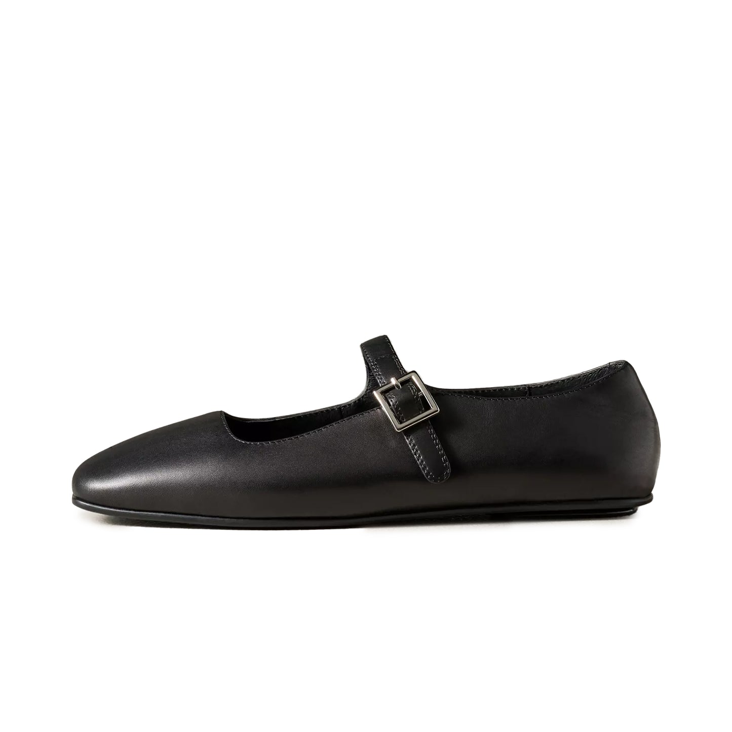 Black Square-Toe Bridge Strap Mary Janes Flats