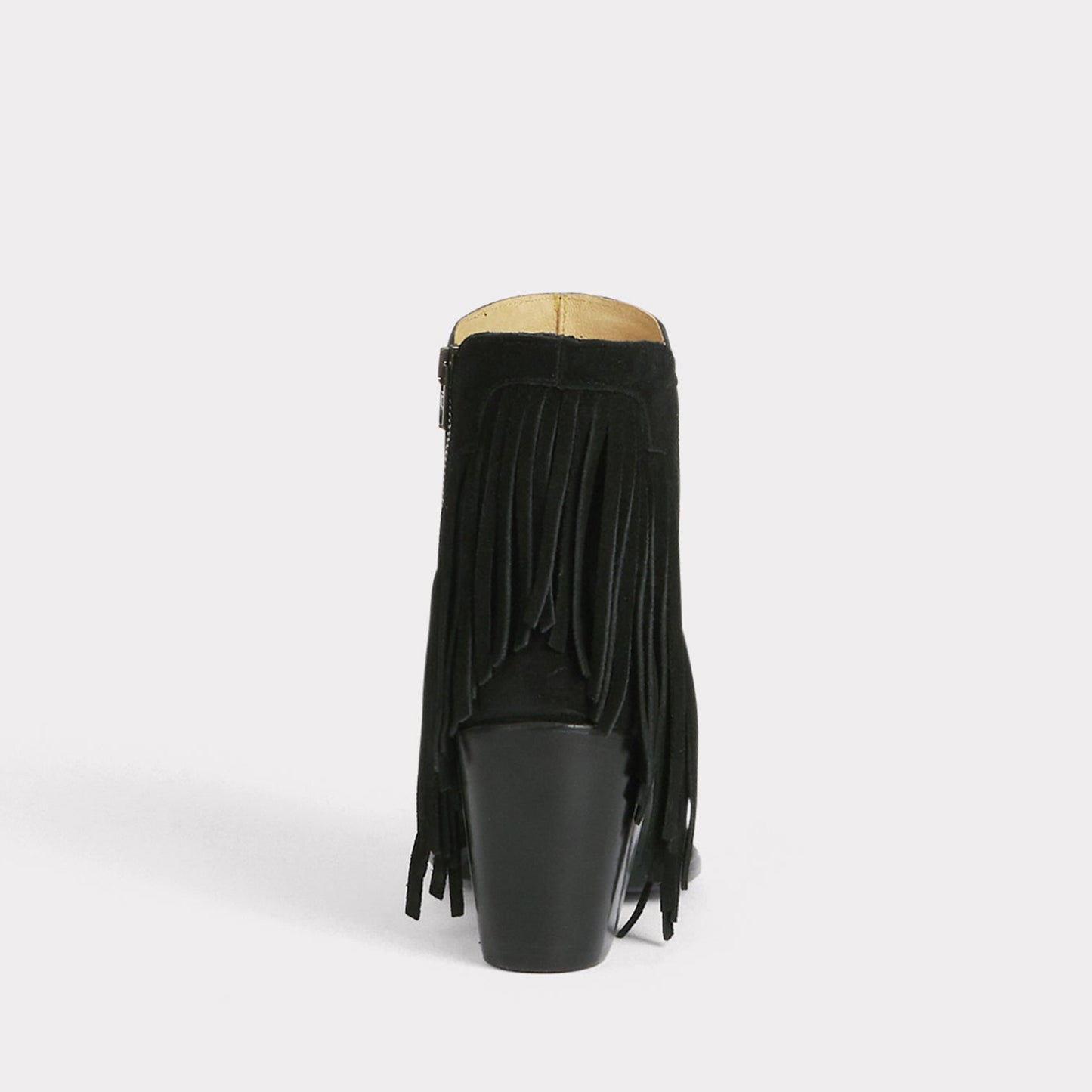 Black Faux Suede Round-Toe Side Fringe Half-Zip Simple Ankle Cowgirl Boots