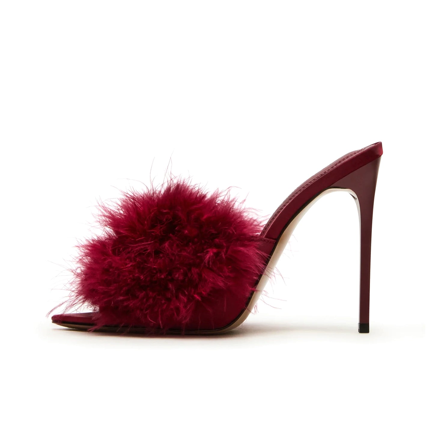 Dark Red Pointed-Toe Front Plush Slip-On High Heels