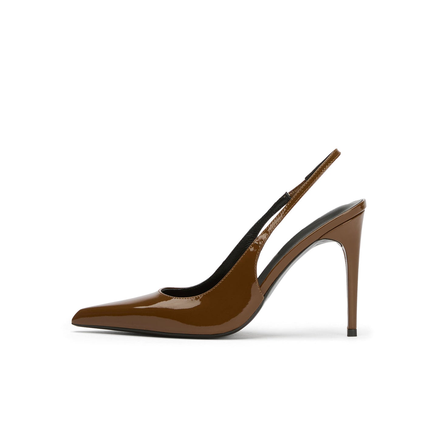Patent Coffee Pointed-Toe Classic Slip-On Slingback High Heels