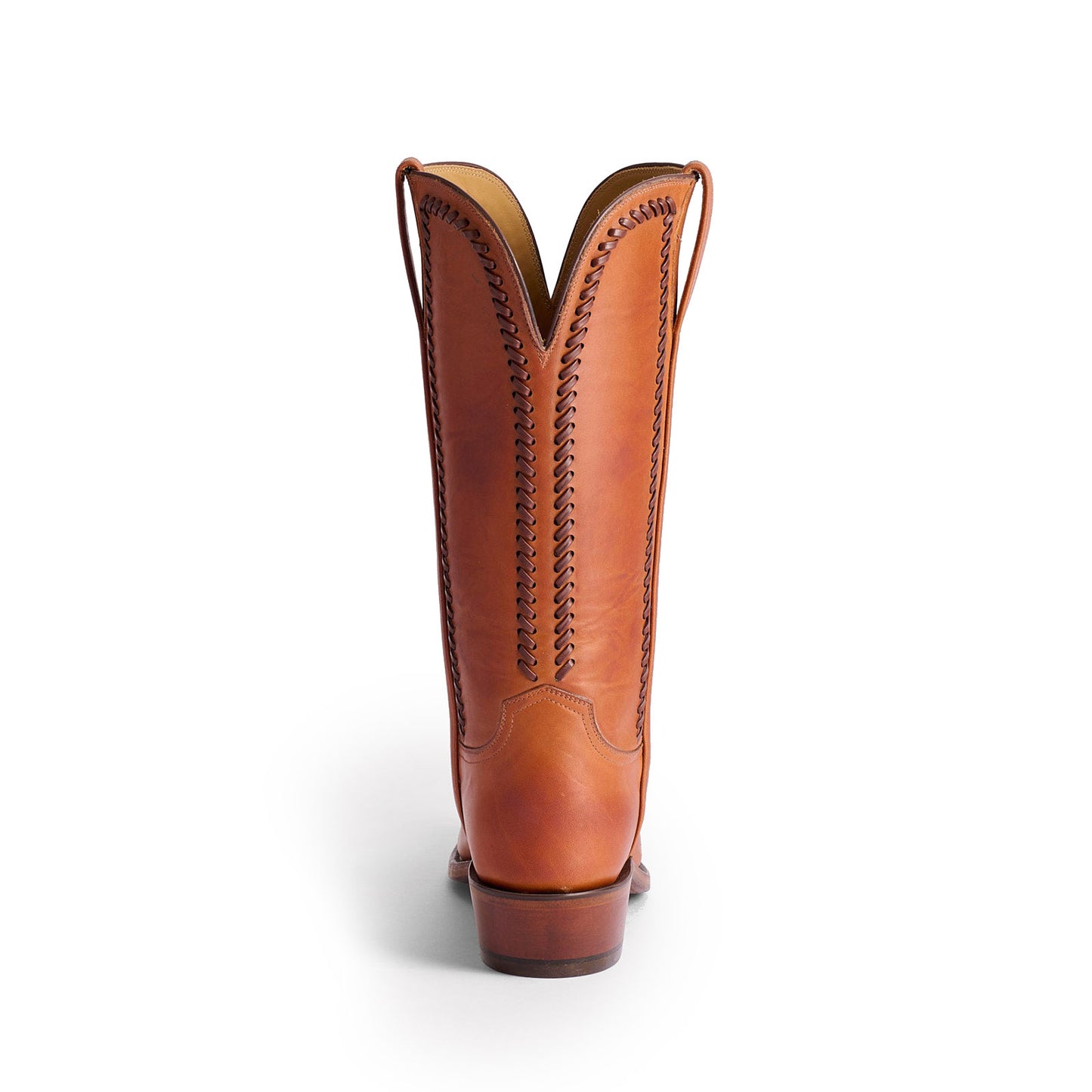 Cognac Snip-Toe Little Tulips Inlay And Running Stitch Mid Calf Cowgirl Boots