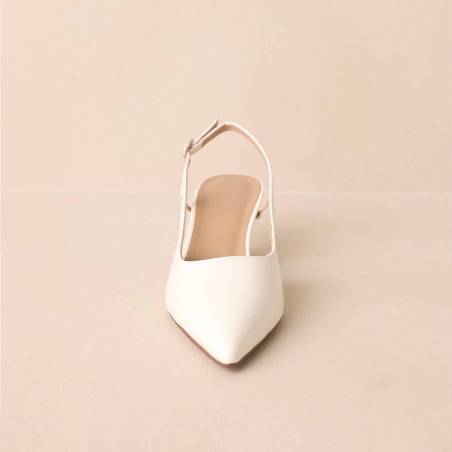 Patent White Pointed-Toe Classic Slingback Kitten Heels