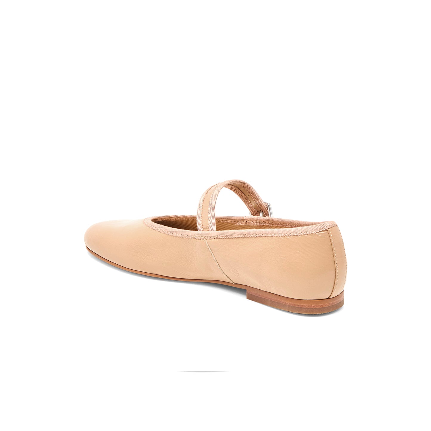 Light Tan Vegan Leather Round-Toe Bridge Strap Ballet Flats