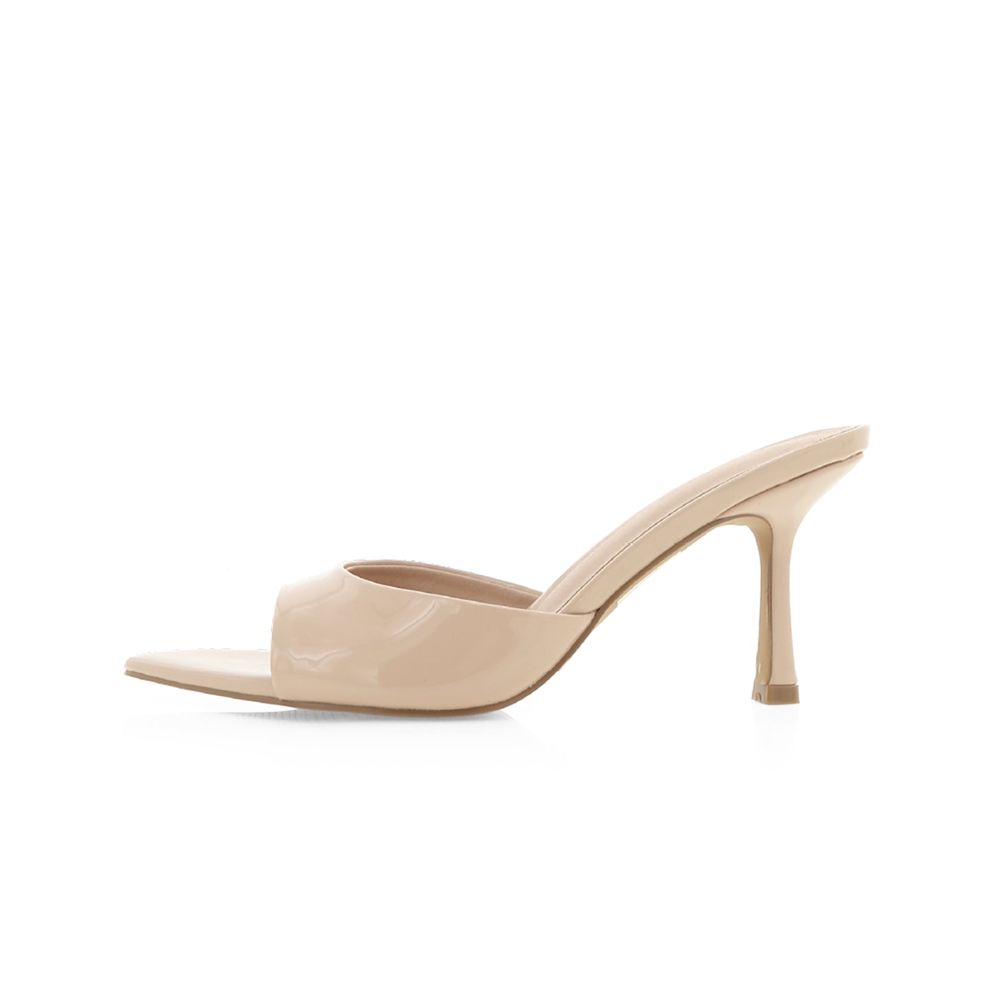 Patent Cappuccino Open Pointed-Toe Slip-On Backless High Heels