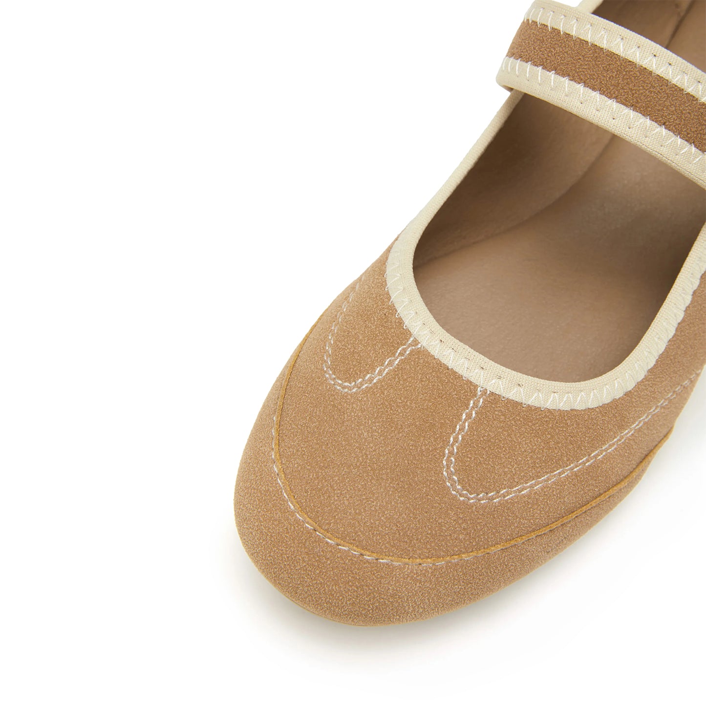 Khaki Faux Suede Round-Toe Simple Mary Jane Chic Flats