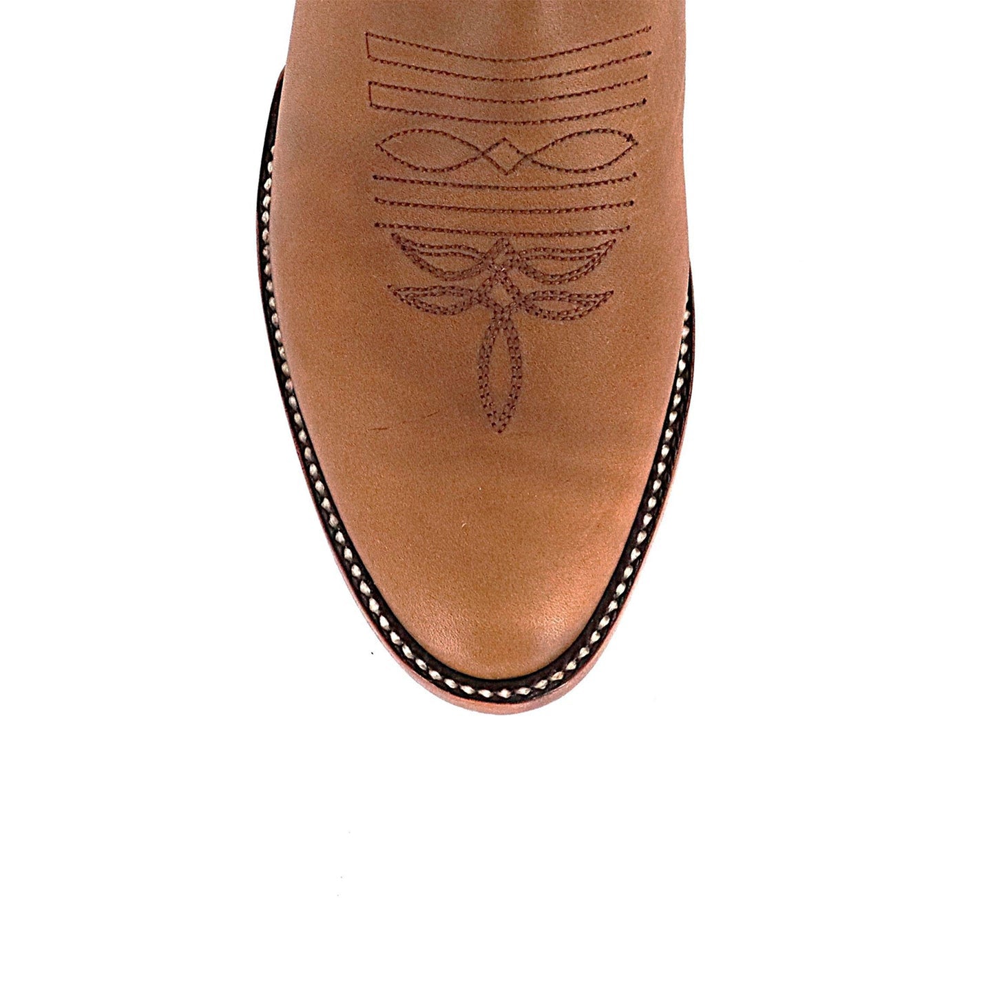 Contrast Brown And Chocolate Round-Toe Embroidery Studded Mid Calf Cowgirl Boots