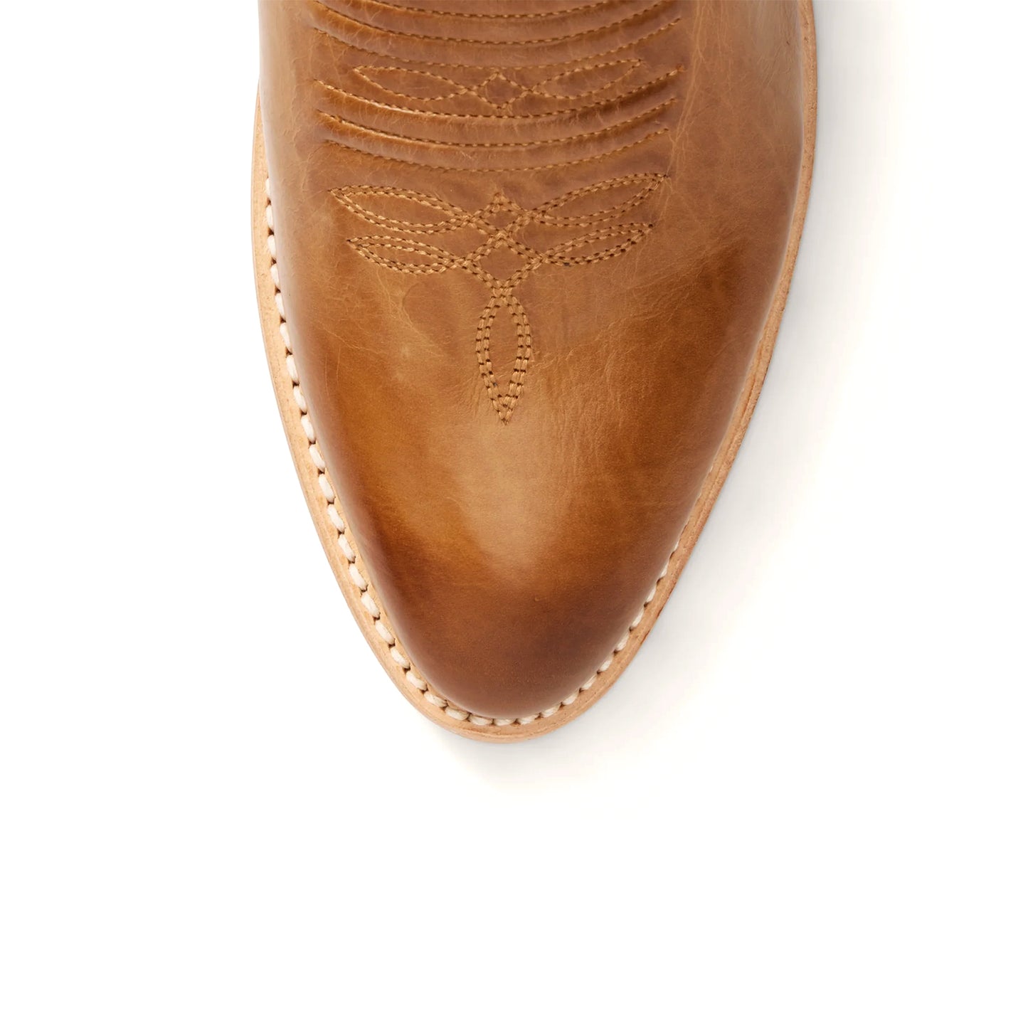 Tan Almond-Toe Embroidery Classic Mid Calf Cowgirl Boots