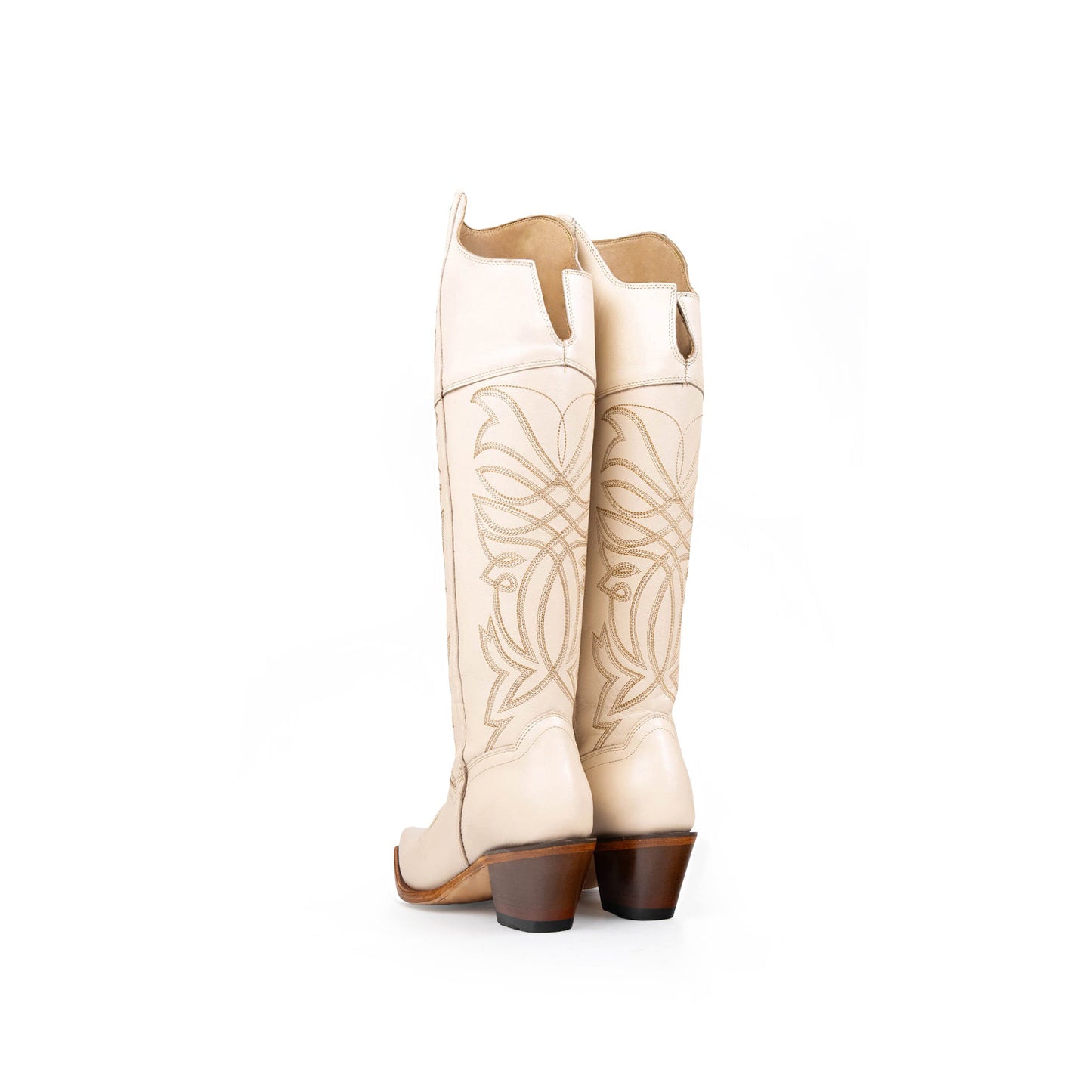 White Snip-Toe Half-Zip Western Embroidery Knee High Cowgirl Boots.