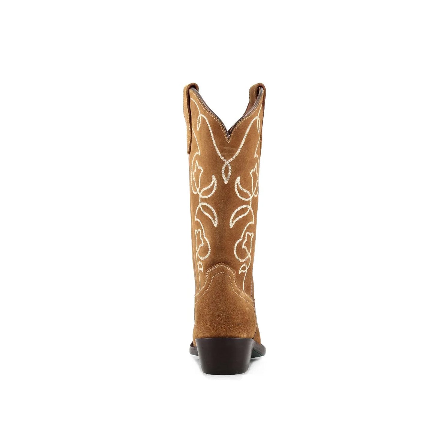 Tan Faux Suede Snip-Toe Embroidery Mid Calf Classic Cowgirl Boots