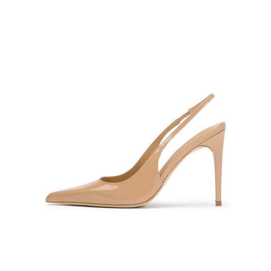 Patent Nude Pointed-Toe Classic Slip-On Slingback High Heels