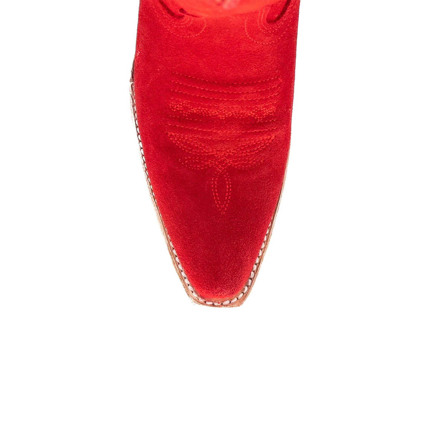 Red Faux Suede Snip-Toe Half-Zip Embroidery Mid Calf Cowgirl Boots