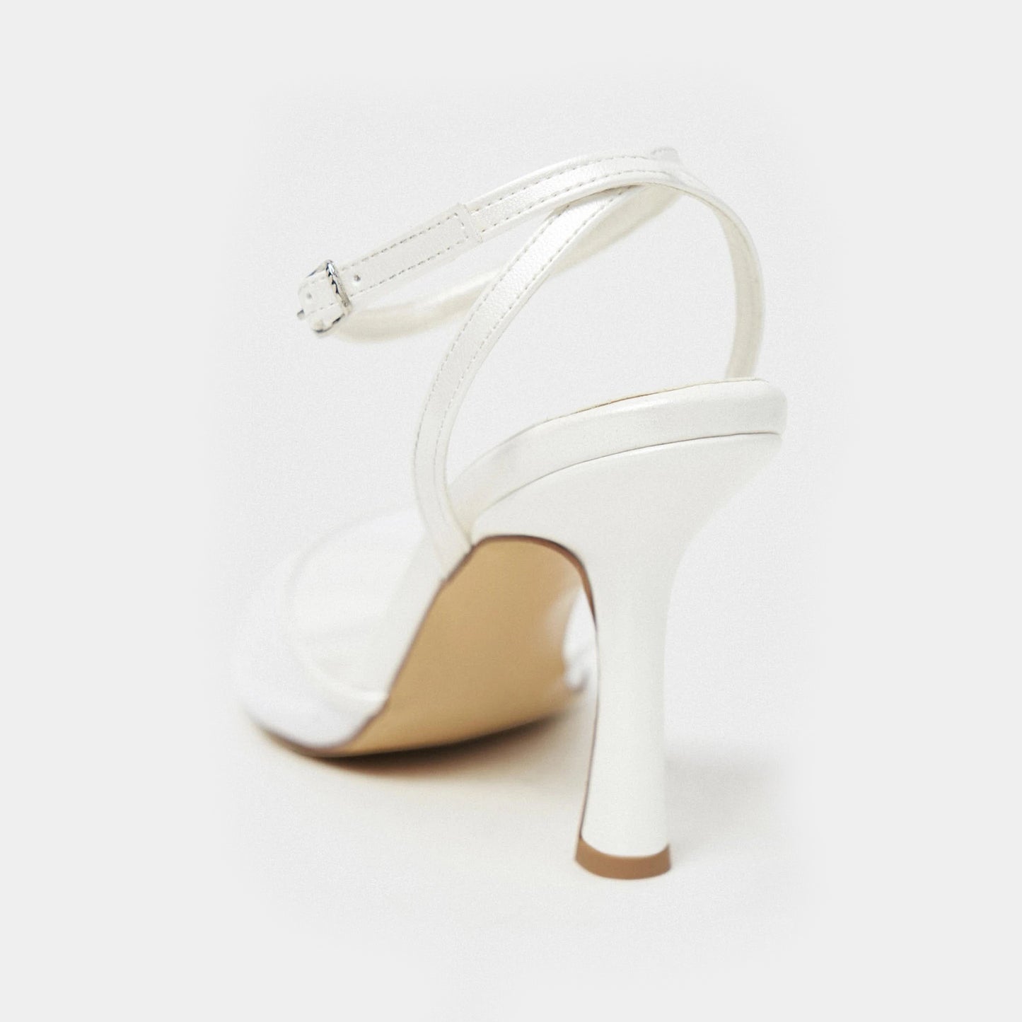 White Mesh And Satin Pointed-Toe Slingback Ankle Strap Pumps High Heels