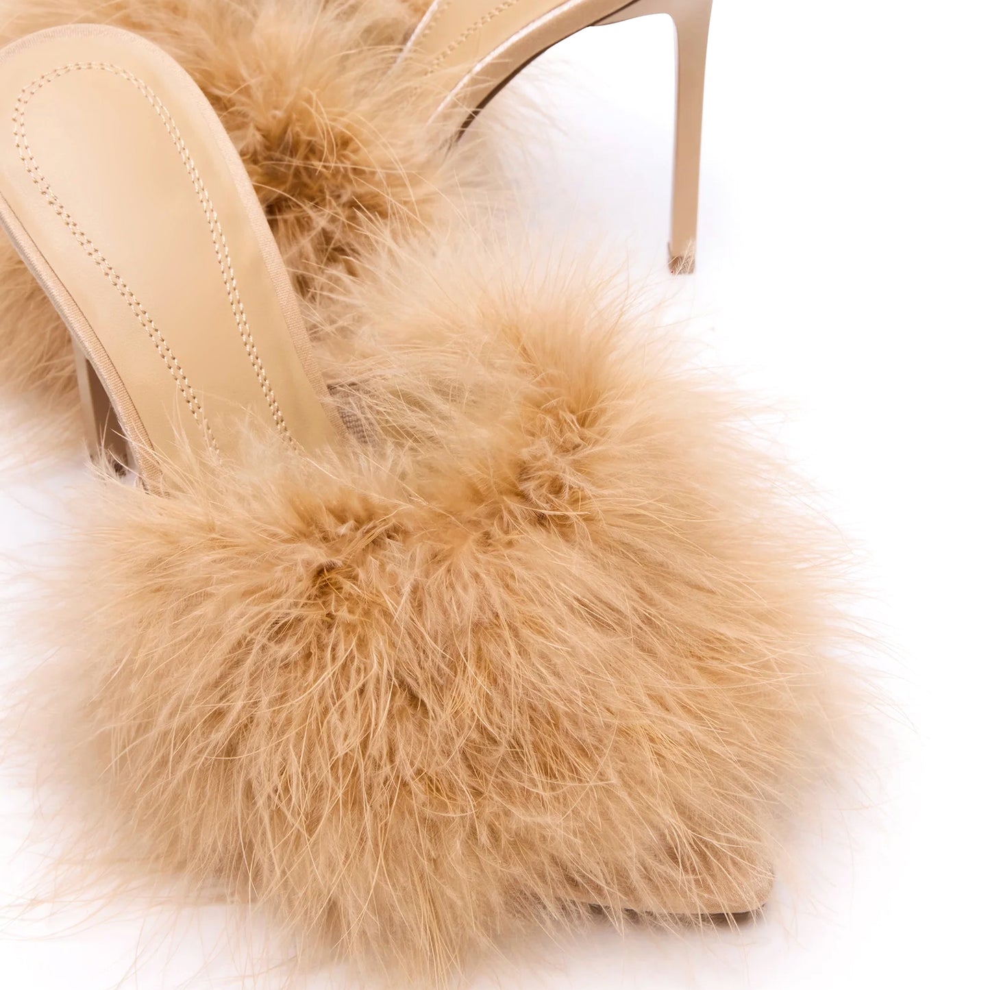 Tan Pointed-Toe Front Plush Slip-On High Heels