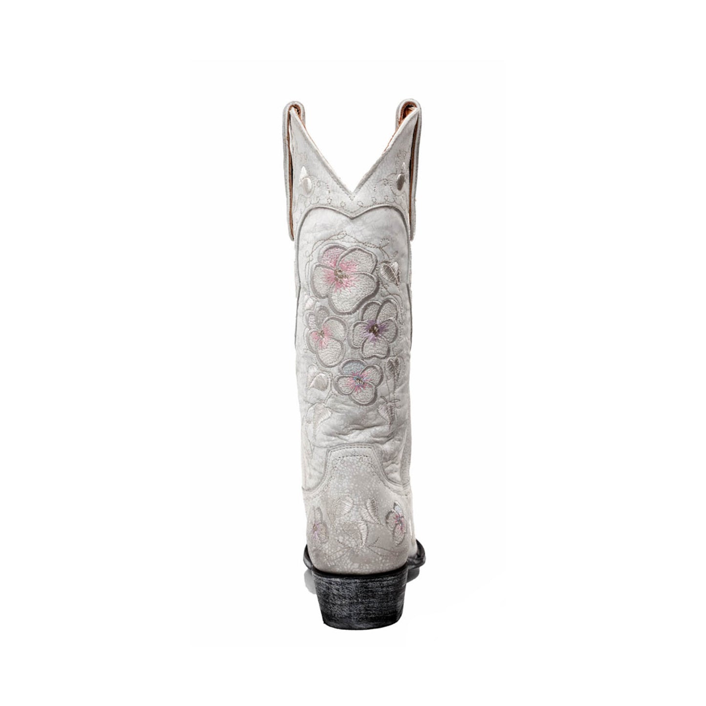 Crinkle White Snip-Toe Florals Embroidery Mid Calf Classic Cowgirl Boots