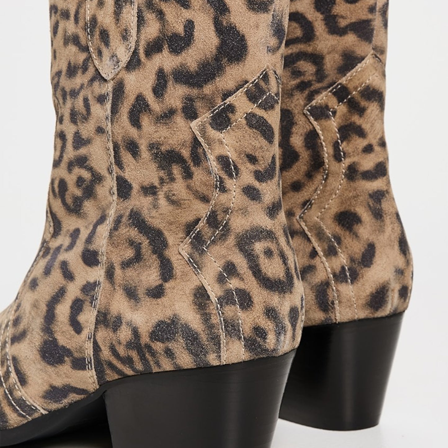 Leopard Faux Suede Pointed-Toe Ankle Cowgirl Boots