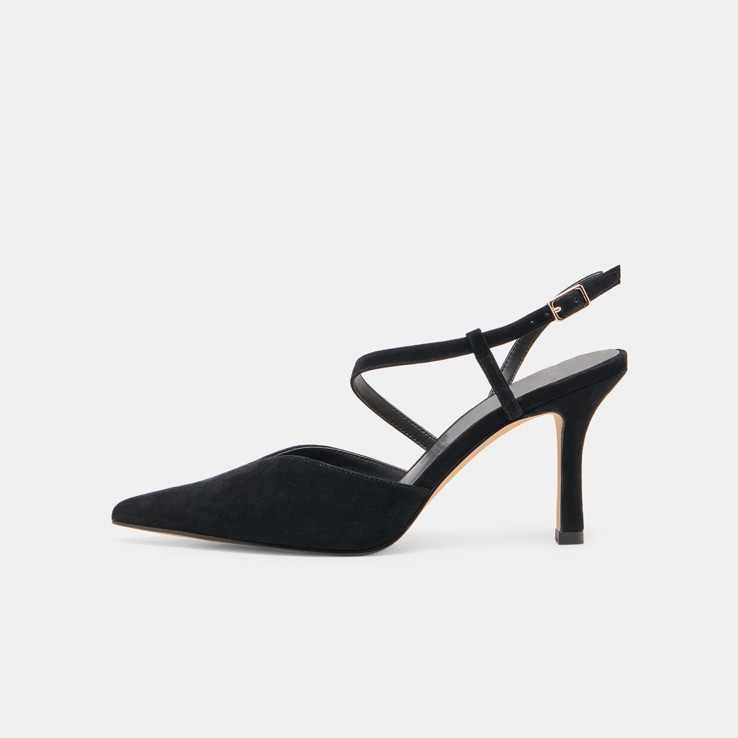 Black Faux Suede Pointed-Toe S-Shaped Strap High Heels