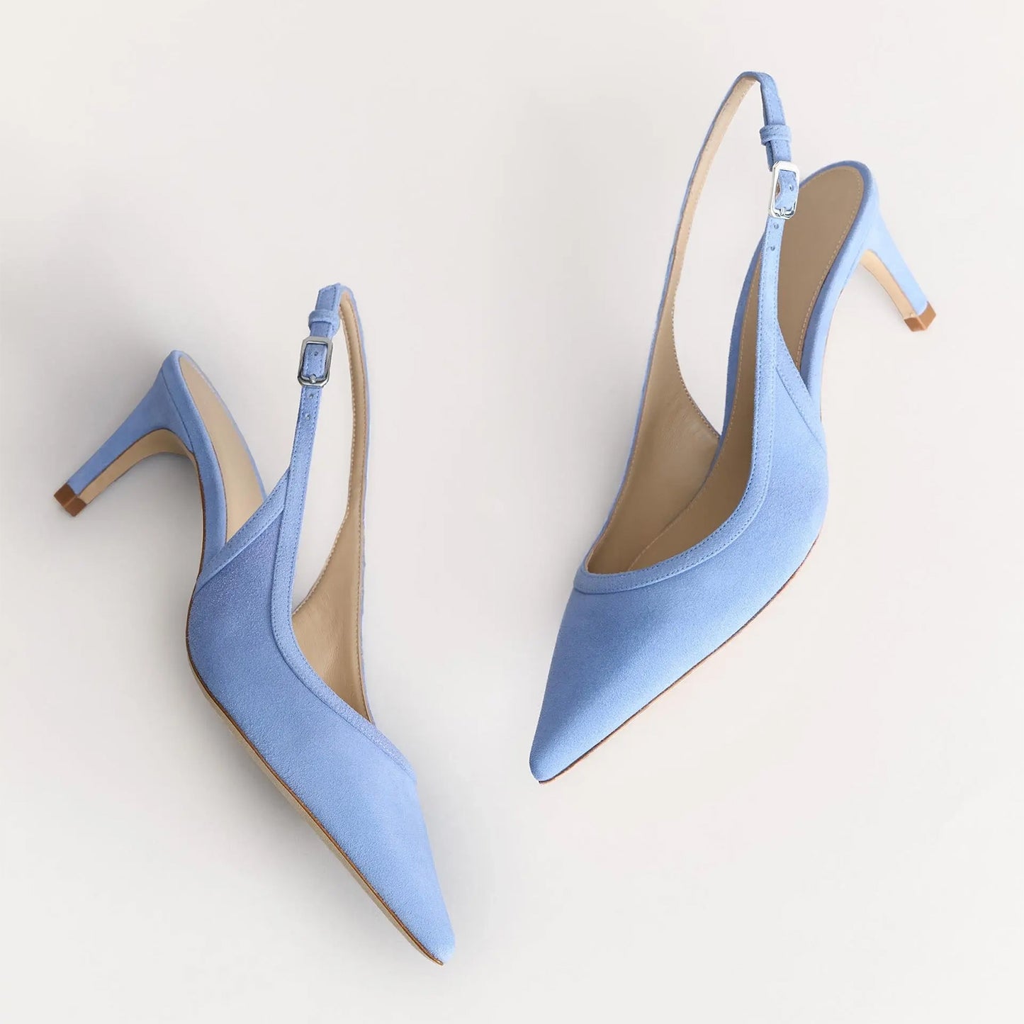 Blue Faux Suede Pointed-Toe Slingback Kitten Heels