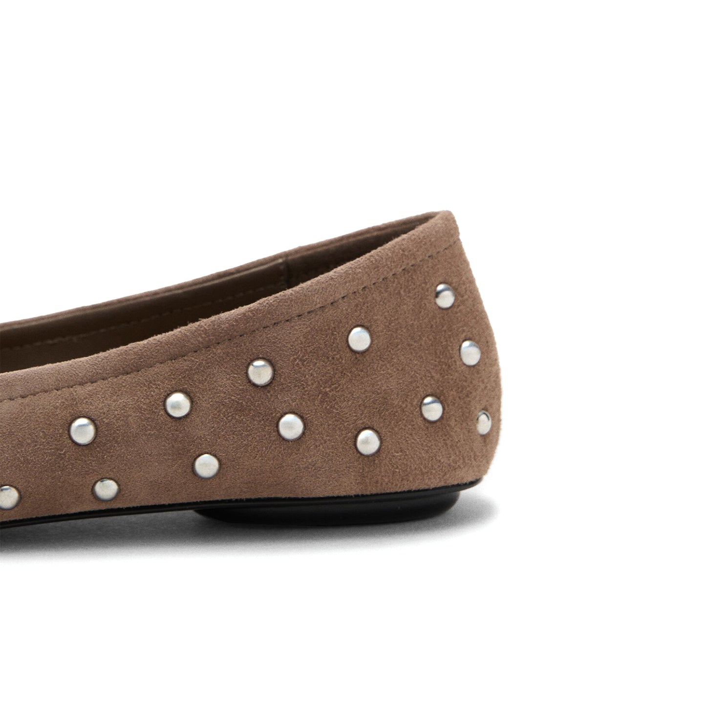 Sand Faux Suede Round-Toe Studded Slip-On Flats
