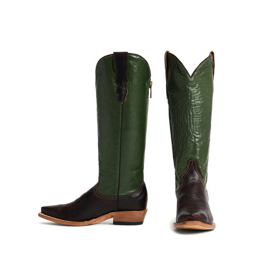 Green Snip-Toe Simple Back Full-Zip Tall Knee High Cowgirl Boots