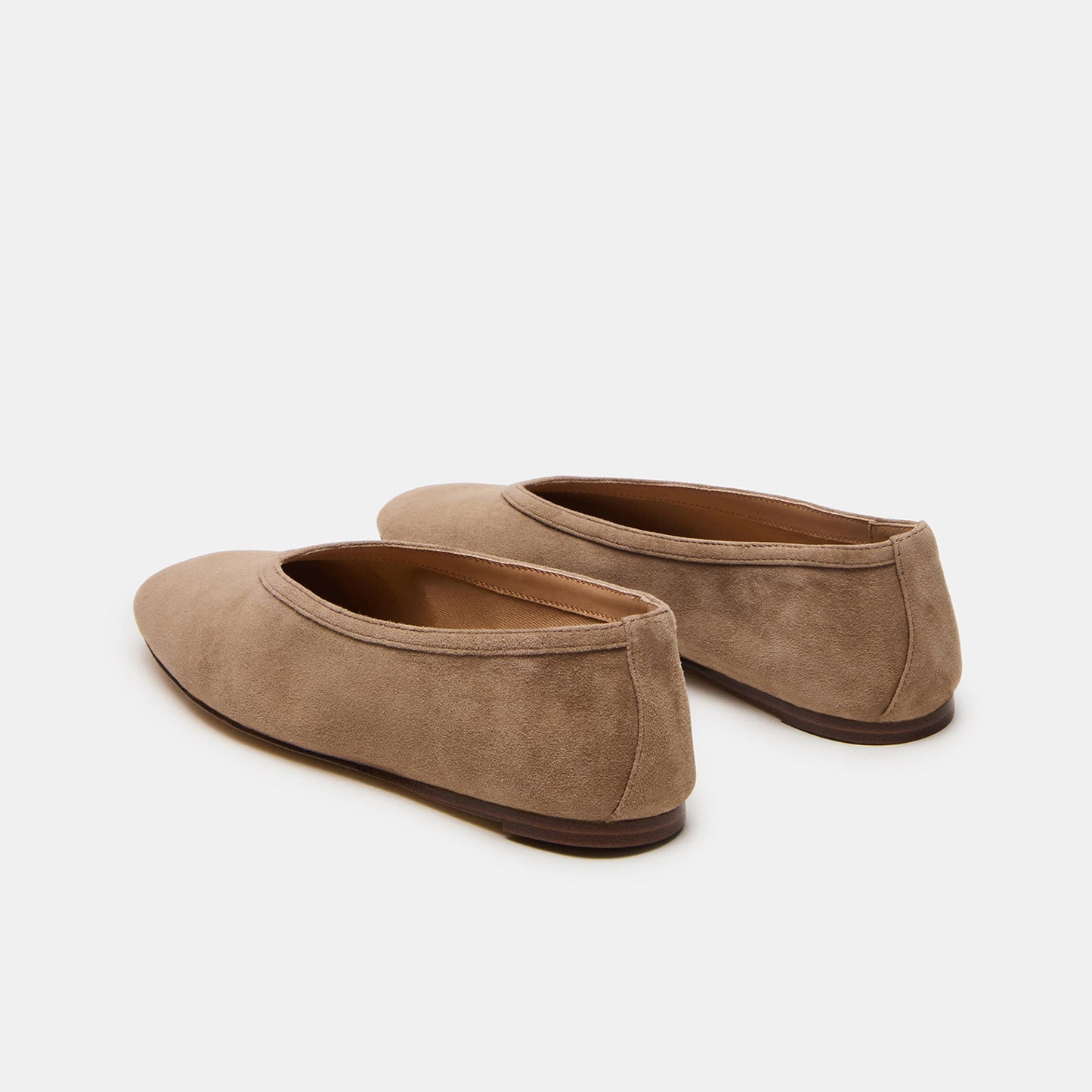 Taupe Faux Suede Elegant Square-Toe Rhinestone Slip-On Flats