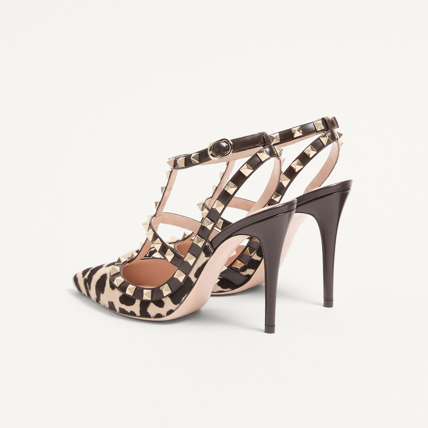 Cow Pointed-Toe Studded Strappy Slingback High Heels