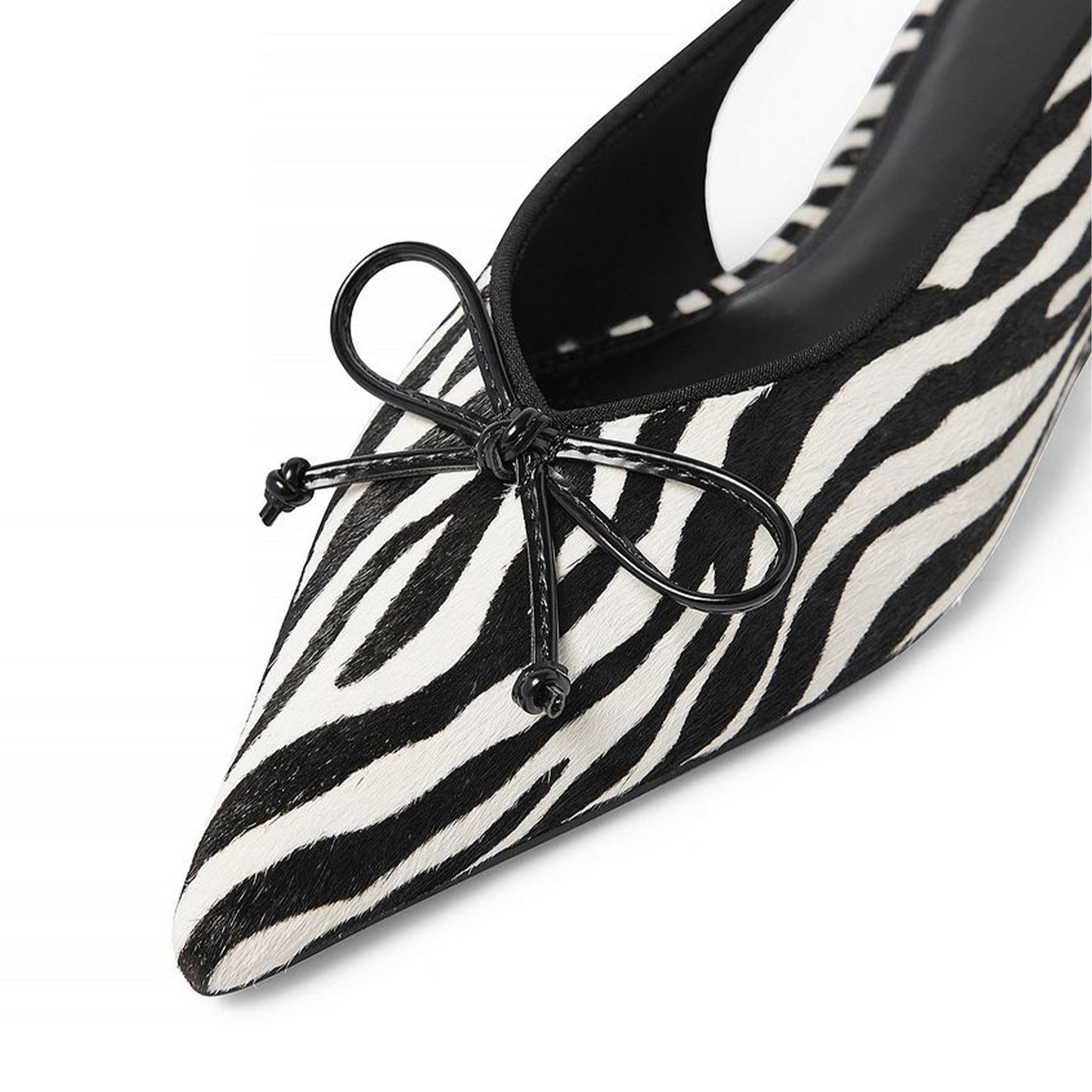 Zebra Print Pointed-Toe Front Bow Classic Slip-On Slingback Flats