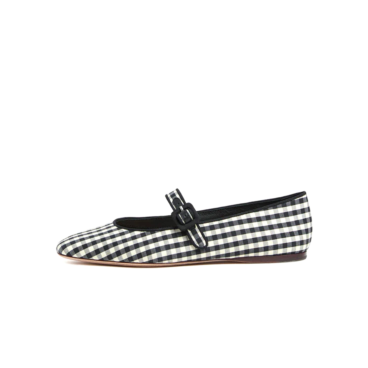 Gingham Satin Square-Toe Bridge Strap Ballet Flats