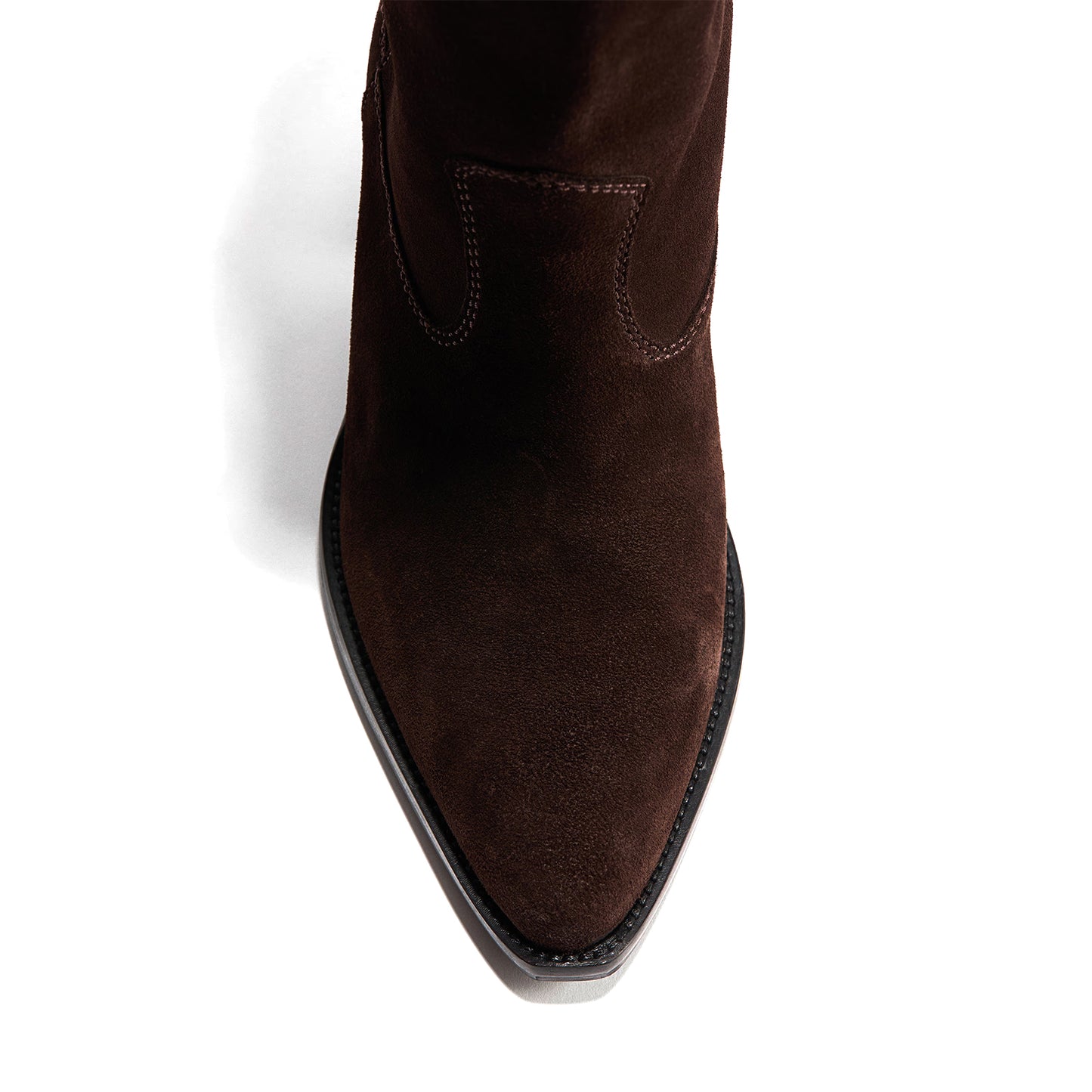 Coffee Faux Suede Almond-Toe Simple Mid Calf Chic Cowgirl Boots