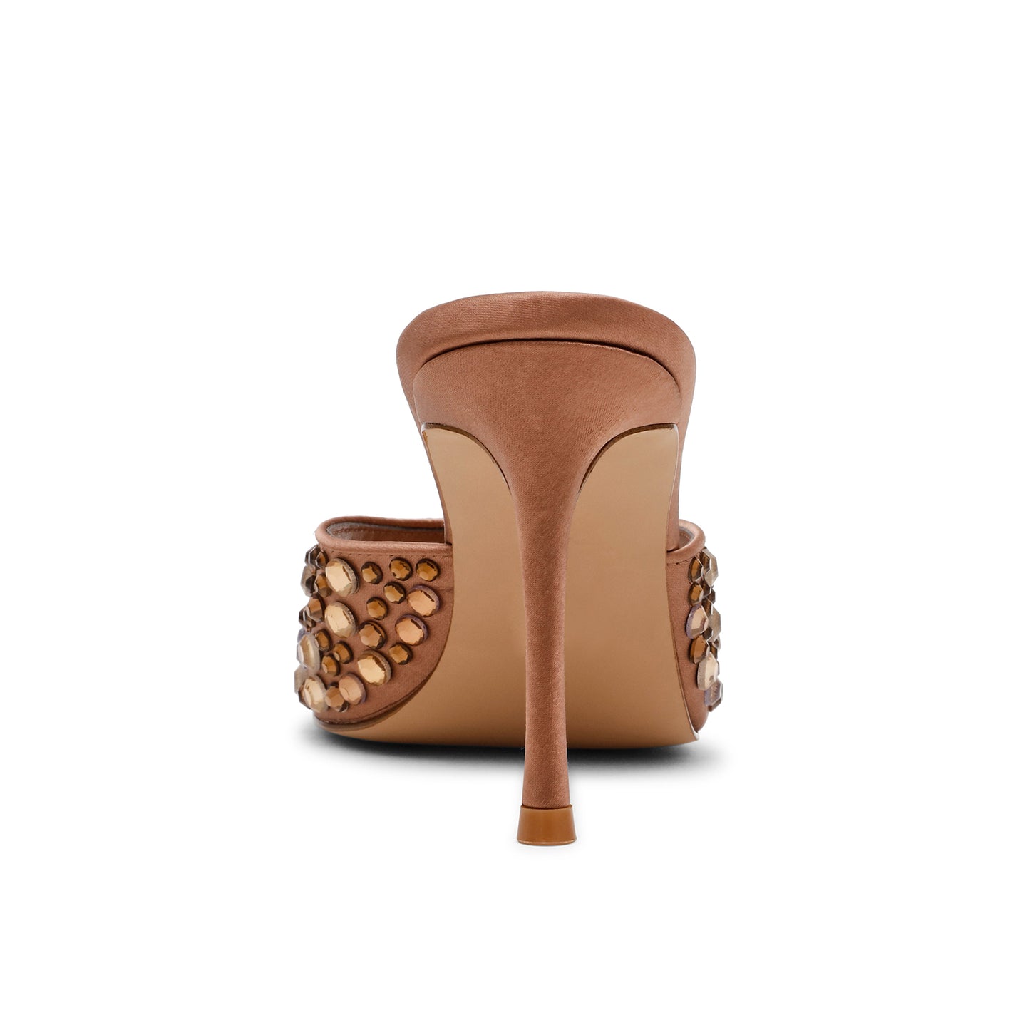 Bronze Satin Open Almond-Toe Rhinestone Backless High Heels