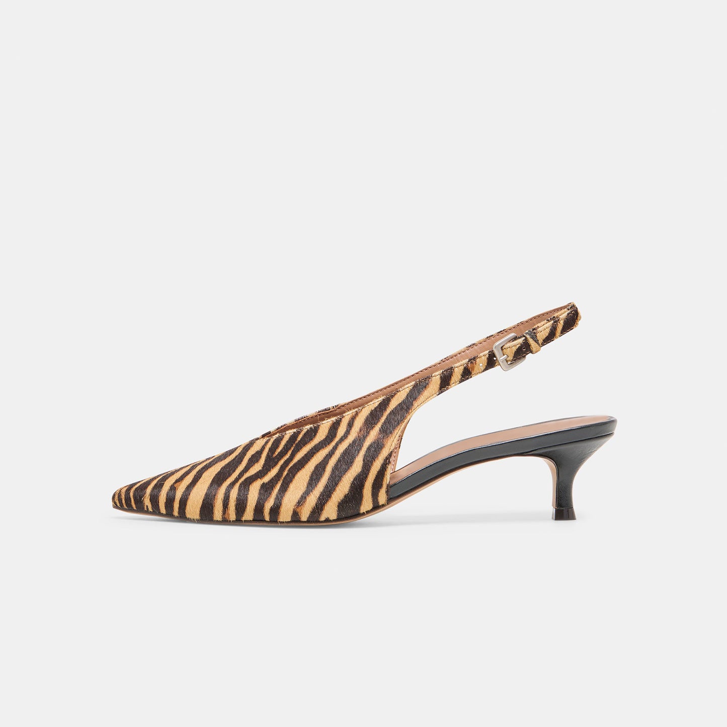 Zebra Pony Hair Print Classic Pointed-Toe Slip-On Slingback Kitten Heels