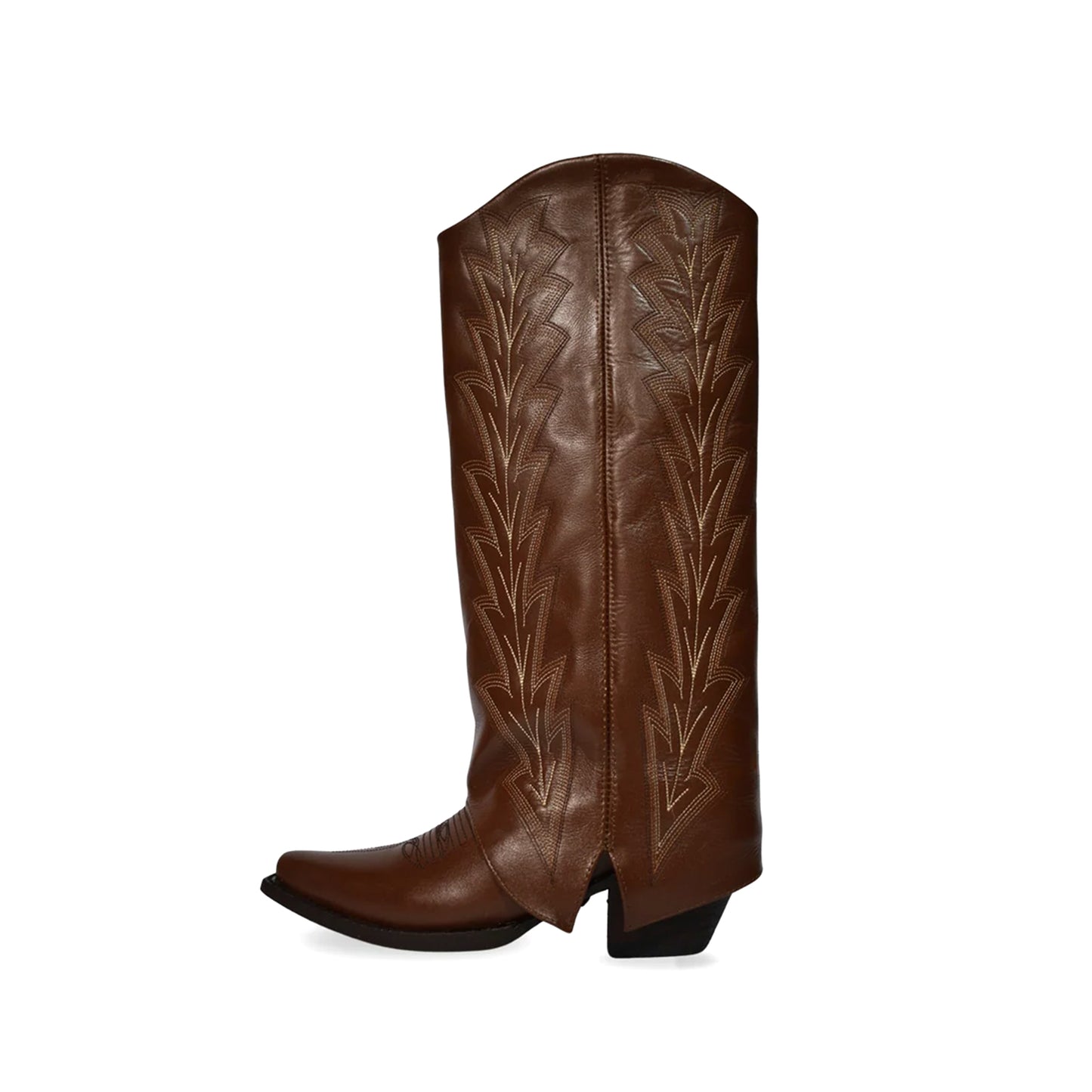 Brandy Snip-Toe Embroidery Fold-Over Wide Calf Knee High Cowgirl Boots