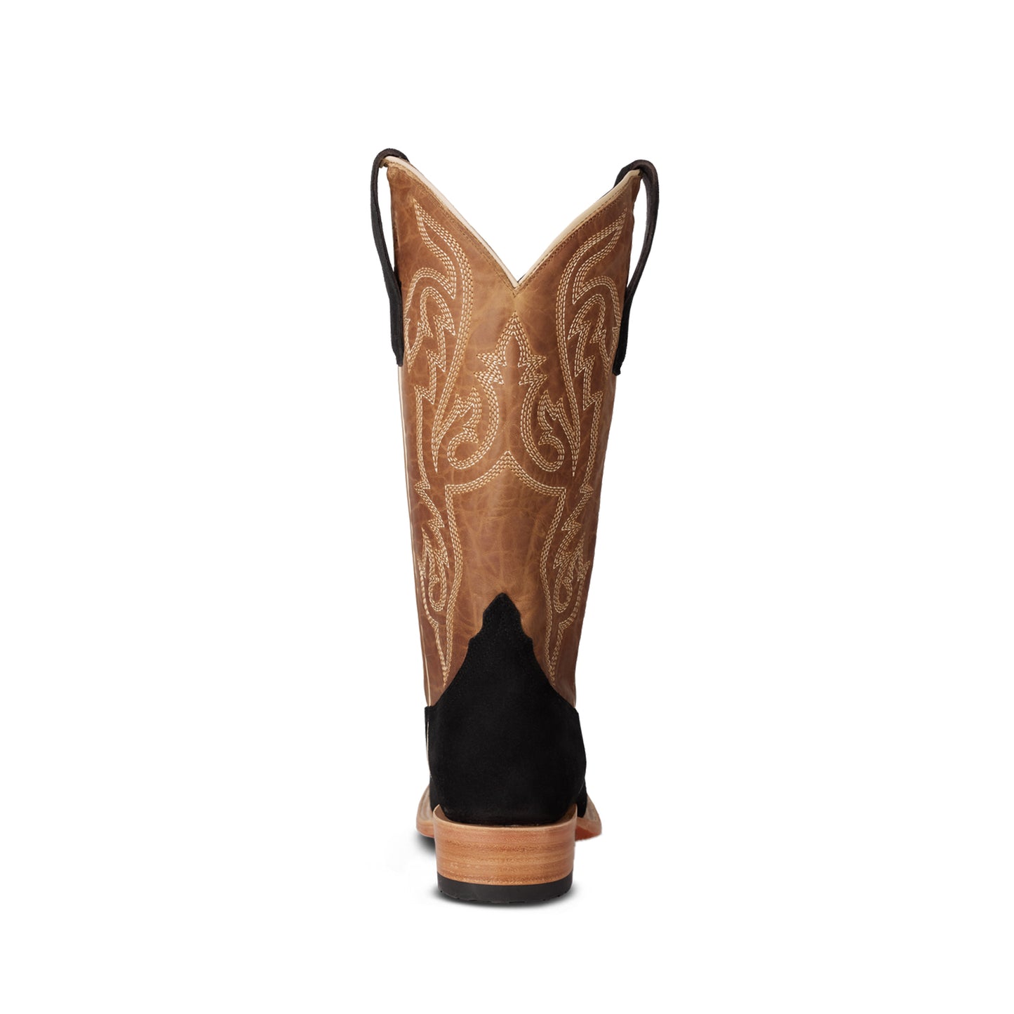 Contrast Brown And Black Faux Suede Square-Toe Chic Embroidery Mid Calf Cowgirl Boots