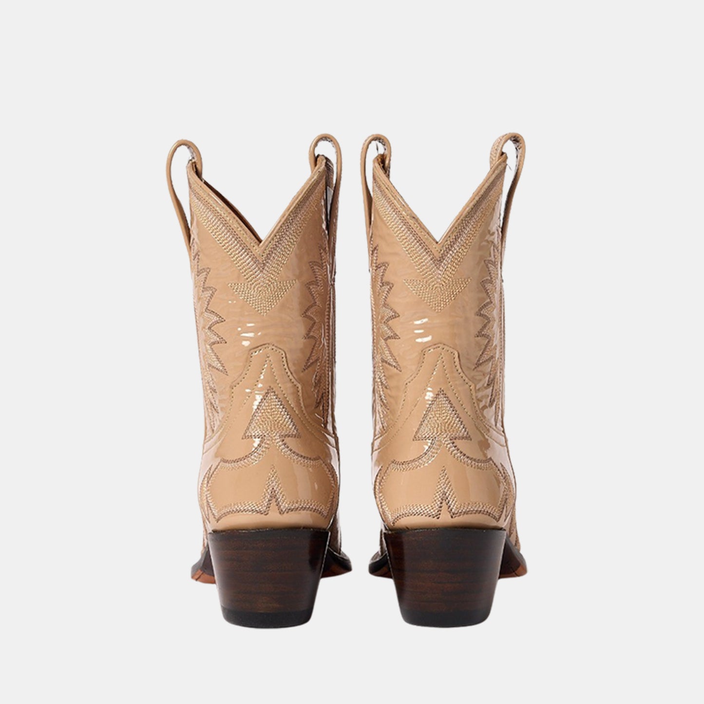 Patent Beige Snip-Toe Western Embroidery Ankle Cowgirl Boots