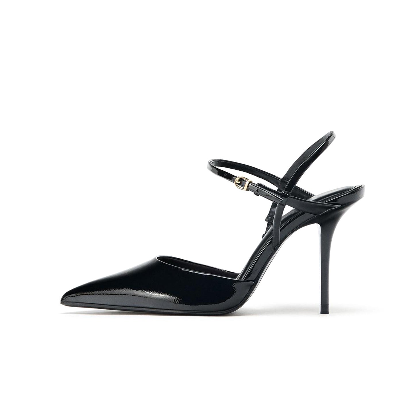 Patent Black Pointed-Toe Slingback Ankle Strap Stiletto High Heels