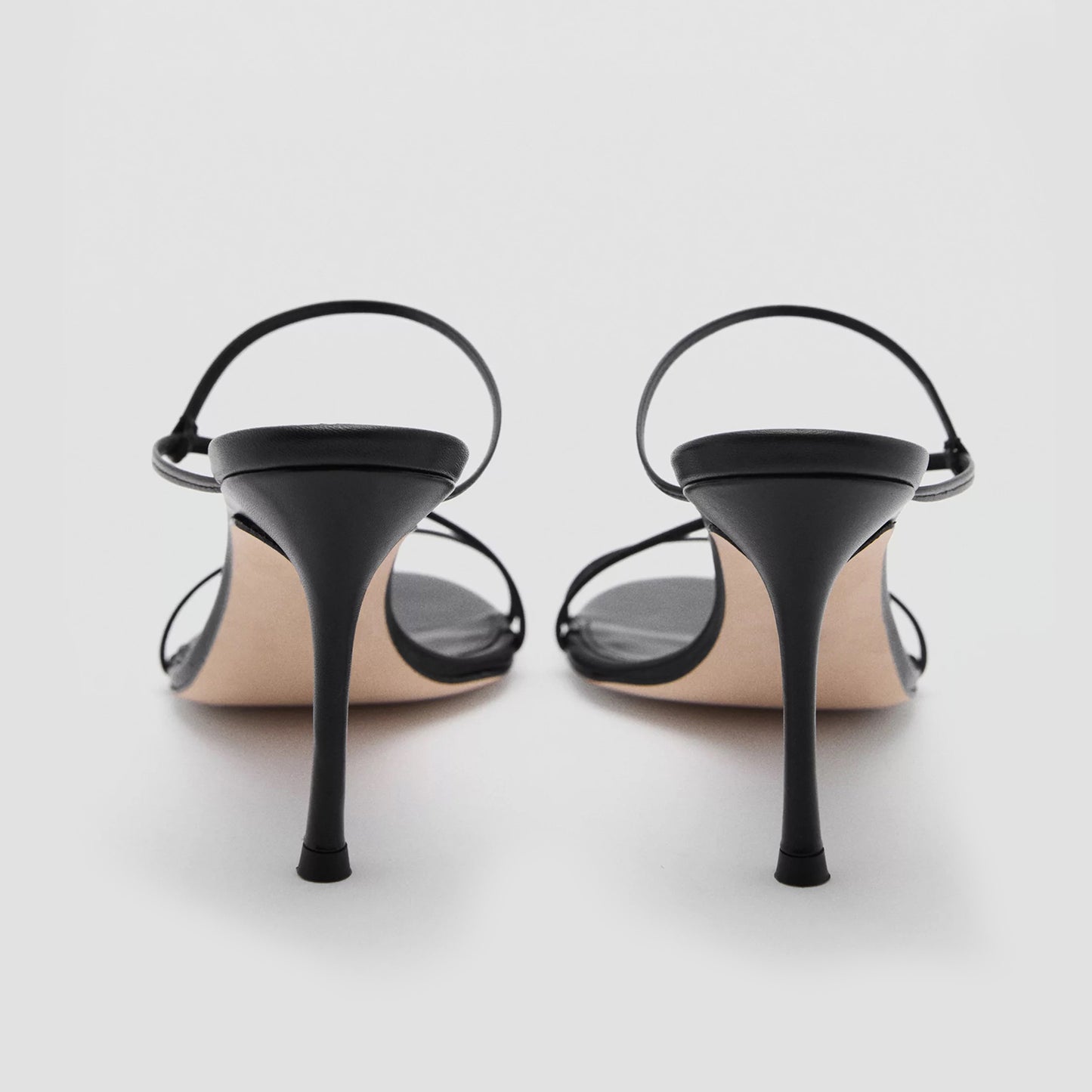 Black Round-Toe Slip-On Sandals High Heels With Straps