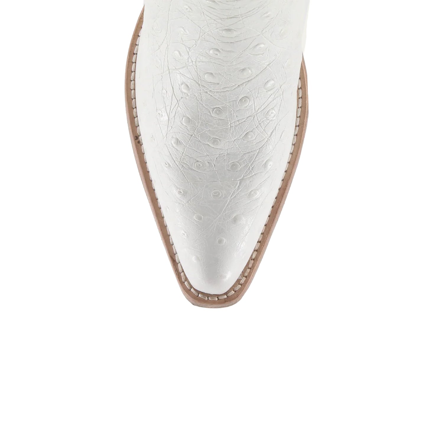 White Ostrich-Patterned Snip-Toe Embroidery Mid Calf Cowgirl Boots
