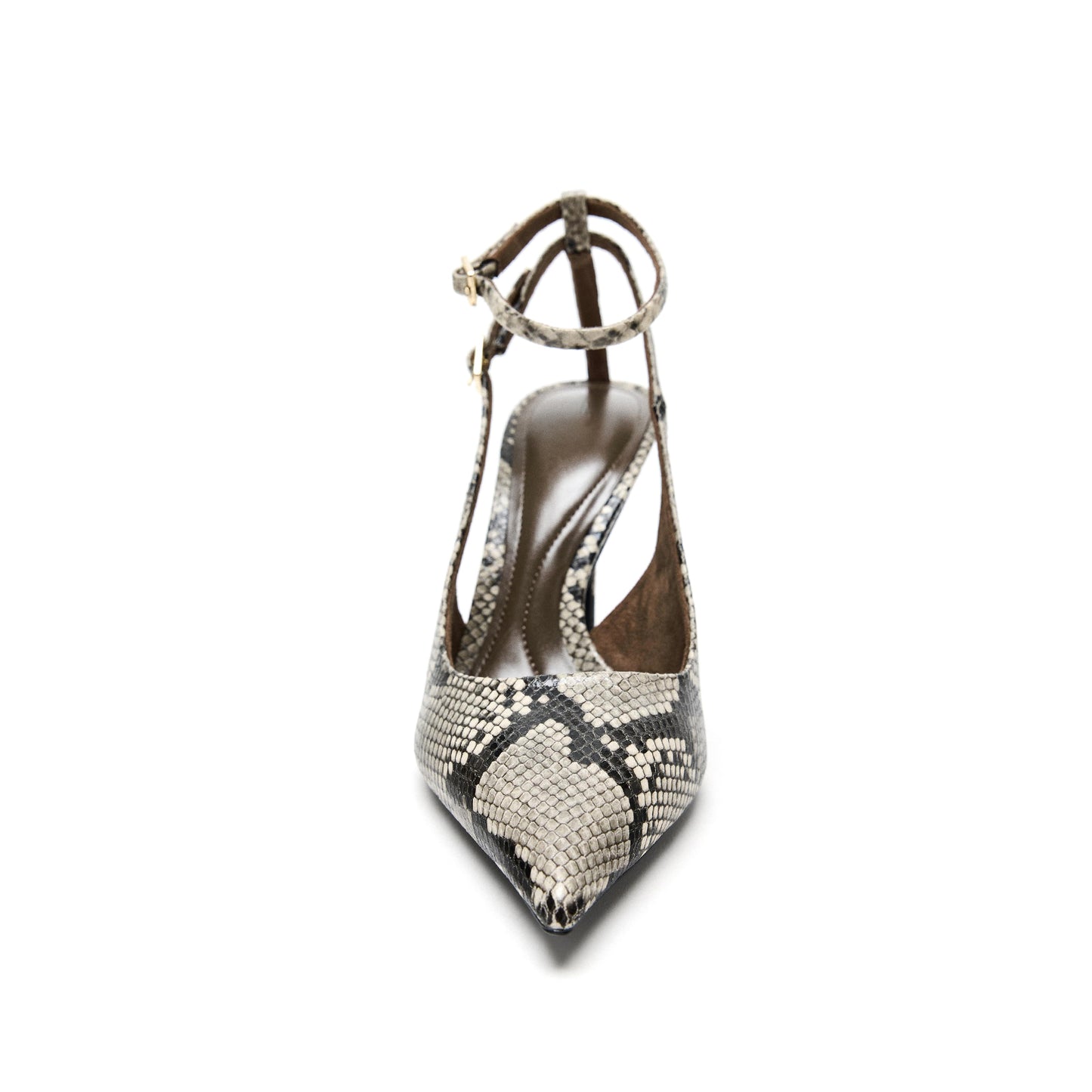 Snakeskin Pointed-Toe Ankle Strap Slingback High Heels