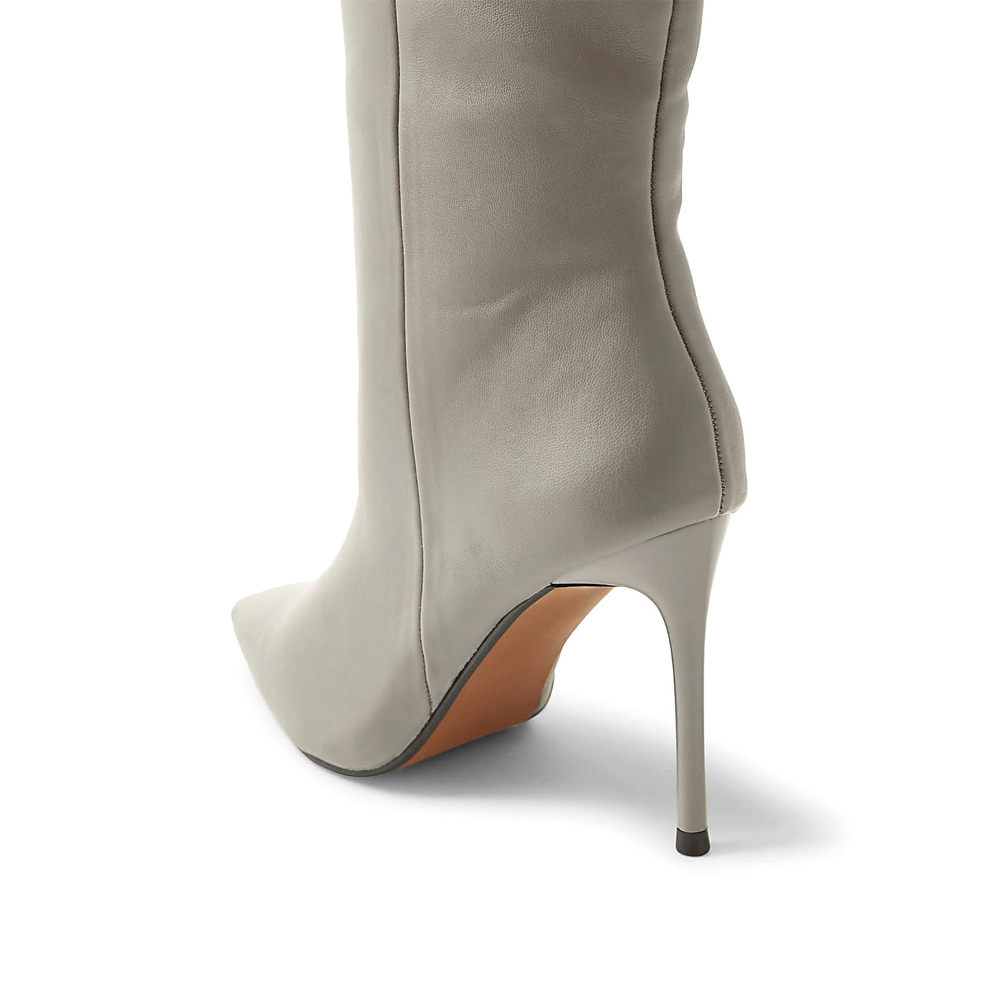 Gray Pointed-Toe Sleek Full-Zip Knee High Stiletto Boots