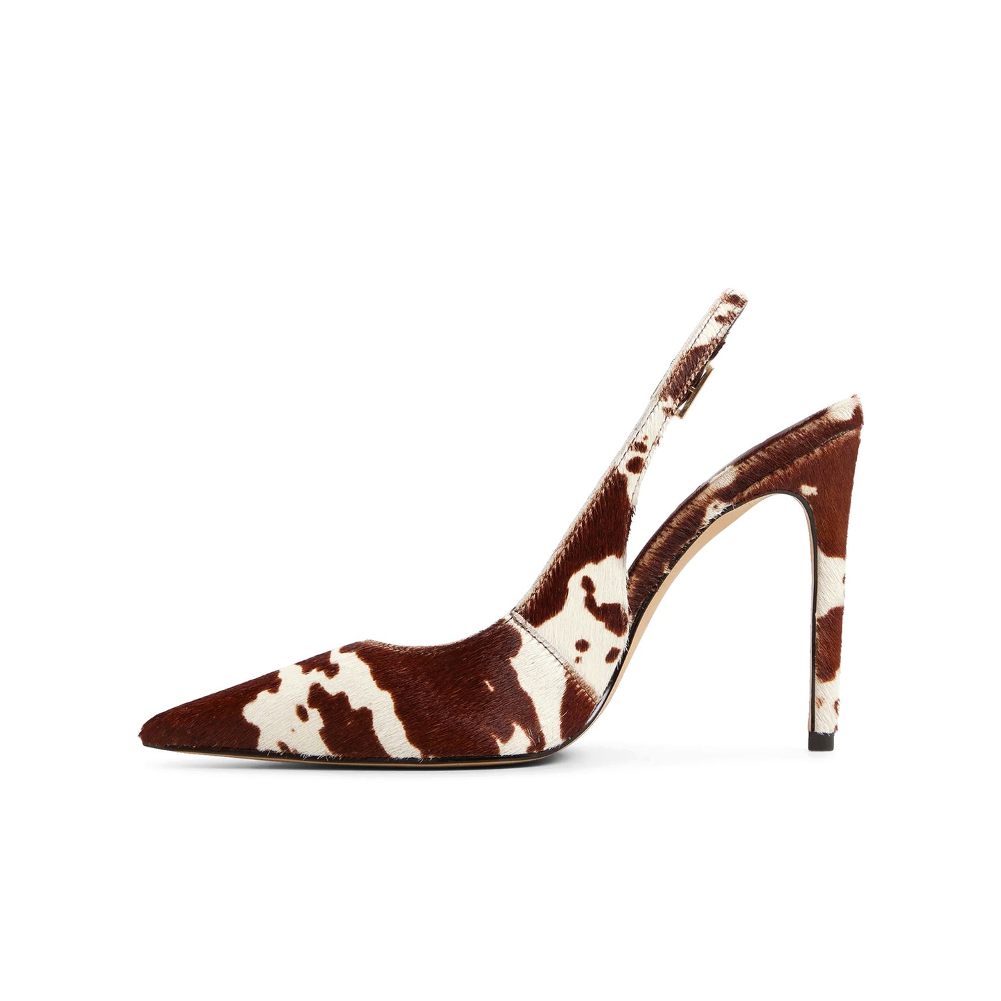 Cow Print Pony Hair Pointed-Toe Slingback Slip-On High Heels