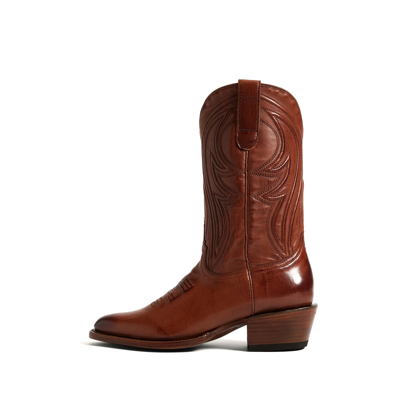 Brown Almond-Toe Embroidery Classic Mid Calf Cowgirl Boots